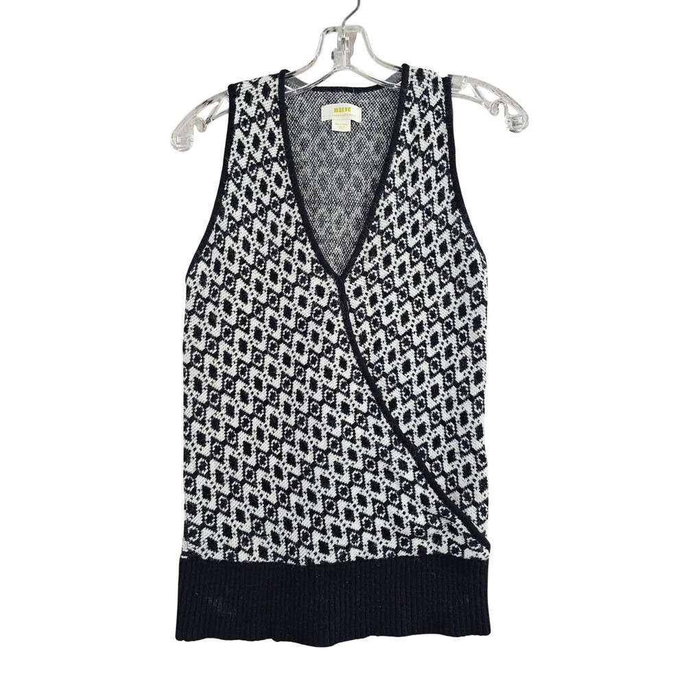 Maeve Anthropologie Sweater Vest Womens Medium Black White Diamond Knit Surplice